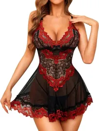 bielizna-damska-babydoll-koronkowa-czarno-czerwona-stringi-rozmiar-s