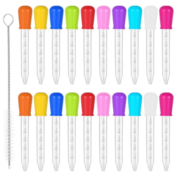 ZESTAW 20 SILIKONOWYCH ZAKRAPLACZY 5 ML PIPETY + SZCZOTKA