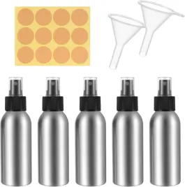 zestaw-5-butelek-z-rozpylaczem-100-ml-aluminiowe-atomizery-z-lejkami