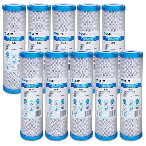 10x Filtr do Wody Wkład Blok Węglowy 10" BL10 USTM Filtr z Węglem Aktywnym