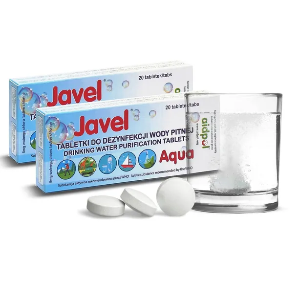 Tabletki do Uzdatniania Wody Odkażania Javel Aqua ZESTAW Survivalowy 20szt.