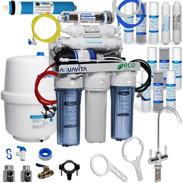 Odwrócona Osmoza RO7 Filtr Wody AQUA VITA AIFIR2000 Pompa + Wkłady ZAPAS