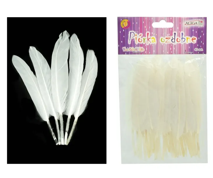PIÓRKA PIÓRA OZDOBNE DEKORACYJNE LOTKI BIAŁE BIEL 15CM 40 SZTUK