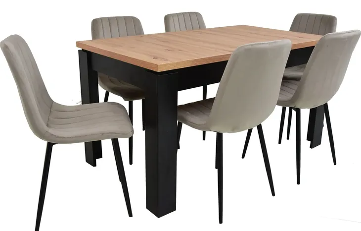 Stół 80x140 rozkładany do 180cm z 6 krzesłami TAPICEROWANYMI BEŻOWE