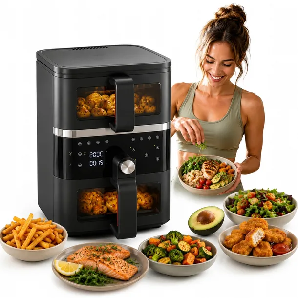 Frytkownica beztłuszczowa Dwukomorowa 10L Air Fryer Comida 2500W 10xprogram