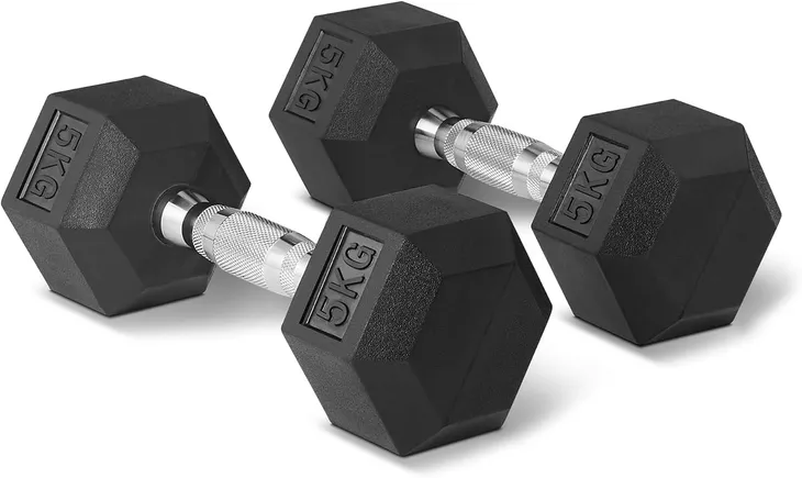 Hantel Żeliwny hantla ciężarek Gumowany HEX 2x5 kg do Ćwiczeń