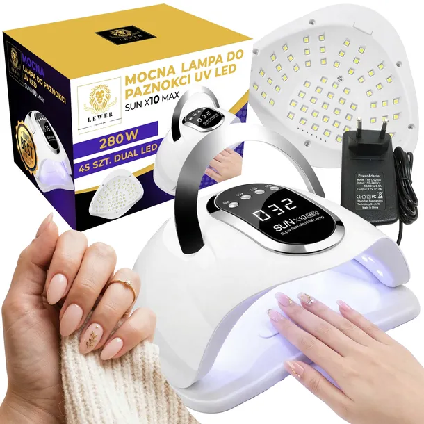 Mocna Lampa Do Paznokci Hybryd Żeli UV LED Sun x10 Max LCD Z Rączką 280W