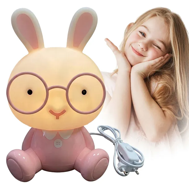 LAMPKA NOCNA DLA DZIECI KRÓLIK LAMPA BIURKOWA NA BIURKO PREZENT RÓŻOWA
