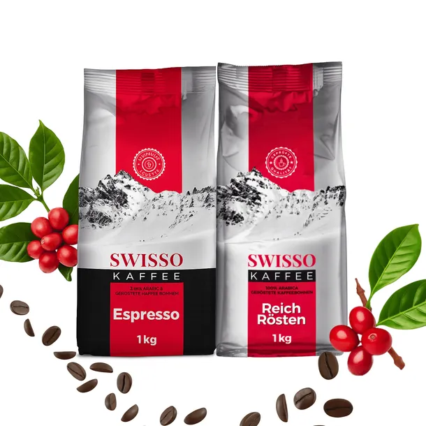 Kawa Ziarnista 1kg Arabica 100% Swisso Kaffee Espresso + RR - Mix 1+1x1kg