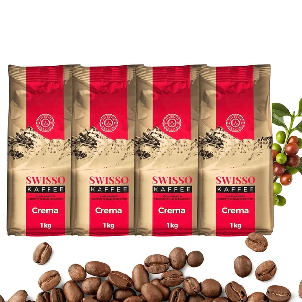 Kawa ziarnista do ekspresu kremowa świeżo palona Swisso Kaffee Crema 4x1kg