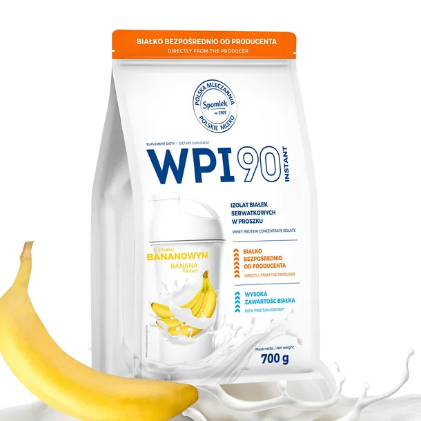 Izolat Białka Serwatkowego WPI90 Whey protein 100% Bananowy 700g SPOMLEK