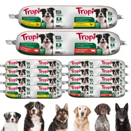 tropi-kielbasa-dla-psa-mokra-karma-baton-5x900g-wolowina-i-5x900g-drob