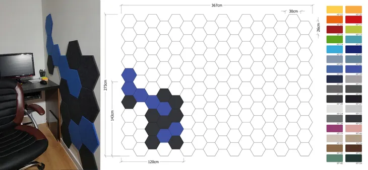 panel-scienny-hexagon-szaro-niebieski-panele-filcowe-stan-nowy-dlugosc-26-cm