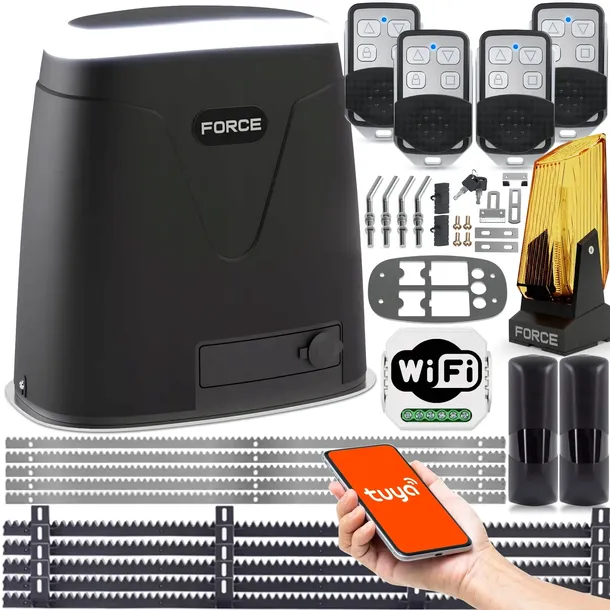 FORCE HiTron 230V NAPĘD DO BRAM PRZESUWNYCH do 800kg LAMPA LED, WiFi TUYA