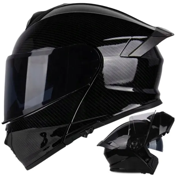 Kask Motocyklowy Szczękowy Czarny Podwójnie Przeciwsłoneczny Rozmiar L