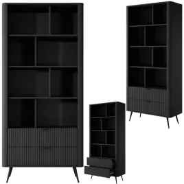 regal-z-szufladami-elegancki-ryflowany-zaokraglone-ksztalty-czarny-193x88