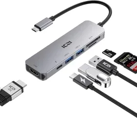adapter-iczi-hub-6w1-szary-izec-th08-hdmi-tf-sd-usb-c-usb-3-0