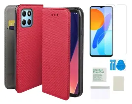 etui-z-klapka-do-honor-x8-5g-case-czerwony-folia-ochronna-na-ekran-tpu