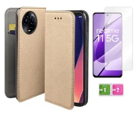 etui-z-klapka-do-realme-11-5g-smart-magnet-zloty-case-szklo-na-ekran-9h
