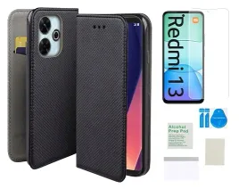 etui-z-klapka-do-xiaomi-redmi-13-13-5g-czarny-magnet-folia-ochronna-tpu