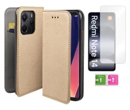 etui-z-klapka-do-xiaomi-redmi-note-14-5g-zloty-smart-magnet-case-szklo-9h