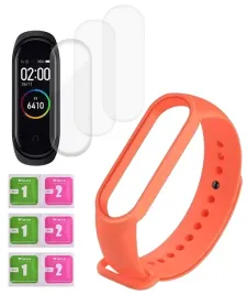 pasek-do-xiaomi-mi-band-5-zamiennik-pomaranczowy-folia-ochronna-3-sztuki