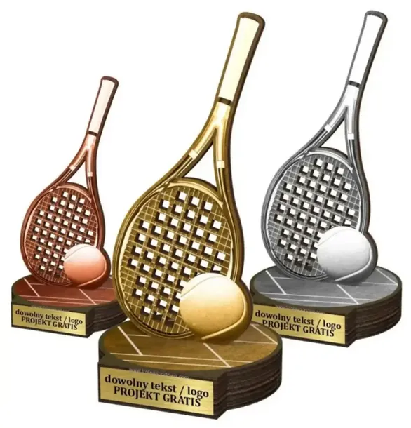 3szt KOMPLET statuetki z DREWNA - nadruk kolorowy 30-25-22 cm TENIS ZIEMNY