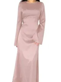 shein-pudrowo-rozowa-sukienka-dlugi-rekaw-prosta-xxs-1hb