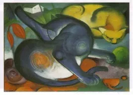 zwei-katzen-blau-und-gelb-frank-marc-plakat-obraz-70x50cm