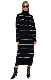 trendyol-czarna-sukienka-sweter-z-golfem-w-paski-midi-m-5aa