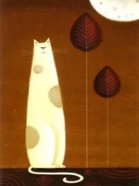 feline-and-two-leaves-jo-parry-plakat-obraz-60x80cm
