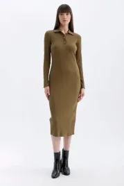 defacto-dluga-sukienka-damska-khaki-kolnierzyk-2xl-5ga