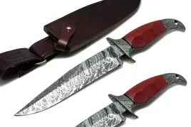 noz-mysliwski-bowie-recznie-wykonany-stal-damascenska-damast-etui-micarta
