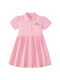 bawelniana-sukienka-dziecieca-polo-rozowa-pink-nadruk-tecza-116-122