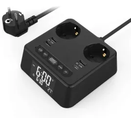 listwa-zasilajaca-2-gniazda-4x-usb-zegar-budzik