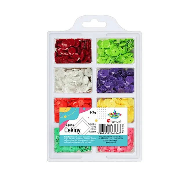 Cekiny okrągłe 8 kolorów mix 3g Titanum Craft-Fun Series