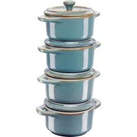 staub-ceramique-4x-mini-kokoty-okragle-10-cm-antyczny-turkusowy