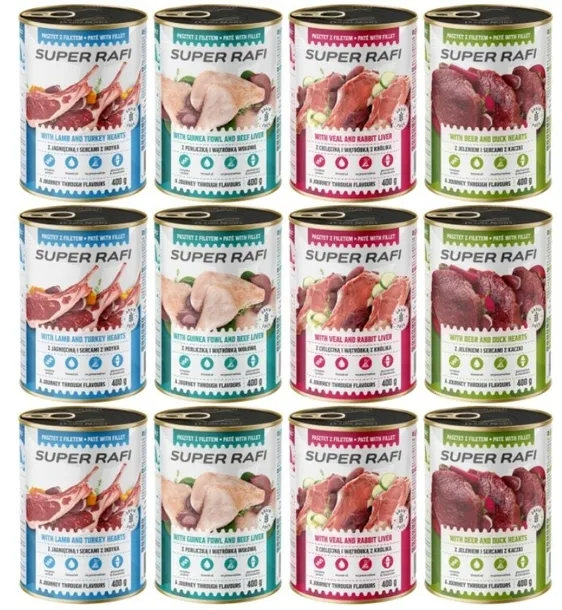 Super Rafi Mokra karma dla psa mix smaków 12 x 400 g