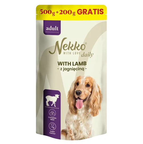 Mokra Karma dla psa saszetka Nekko Daily Jagniecina 500g + 200g Gratis
