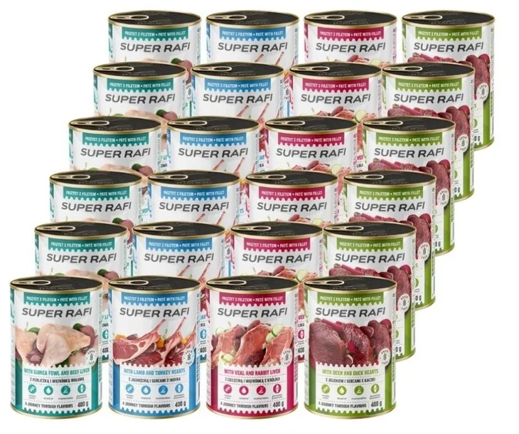 Super Rafi Mokra karma dla psa mix smaków 4 smaków 24 x 400 g