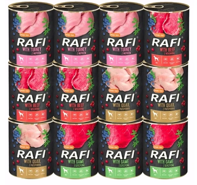 Rafi karma mokra dla psa mix smaków bezzbożowa 12 x 800 g Dolina Noteci