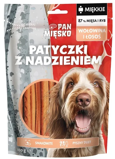 Pan Mięsko przysmak dla psa patyczki z nadzieniem wołowina i łosoś 100g