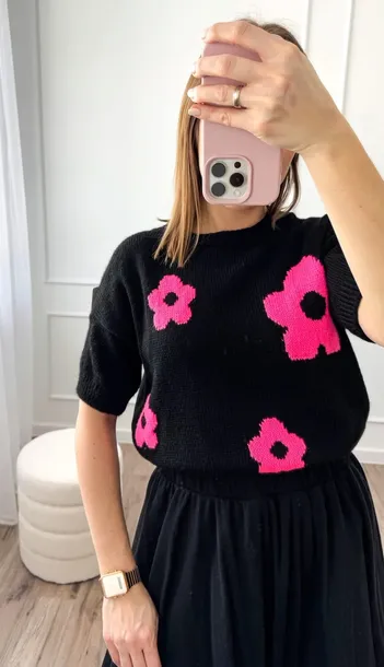 sweter-floral-short-czarny-stan-nowy