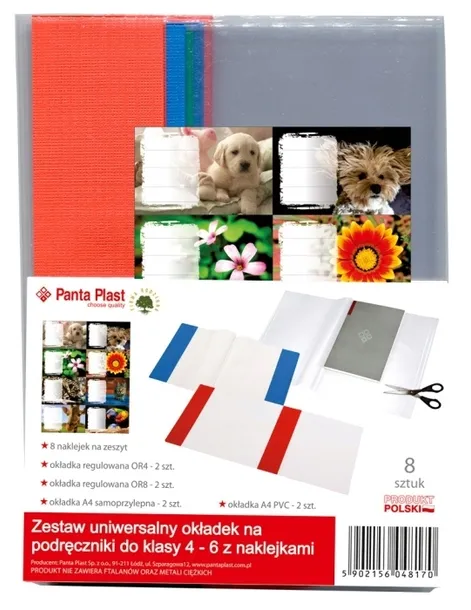 OKŁADKI NA KSIĄŻKI Klasa 4-6 Zestaw 8 sztuk + naklejki