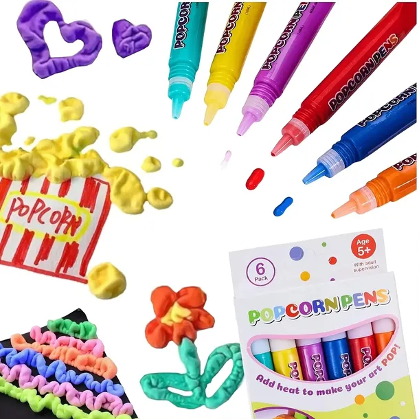 MAGICZNE MAZAKI PISAKI 3D ROSNĄCE WYPUKŁE KOLOROWE DŁUGOPIS 3D POPCORN PENS