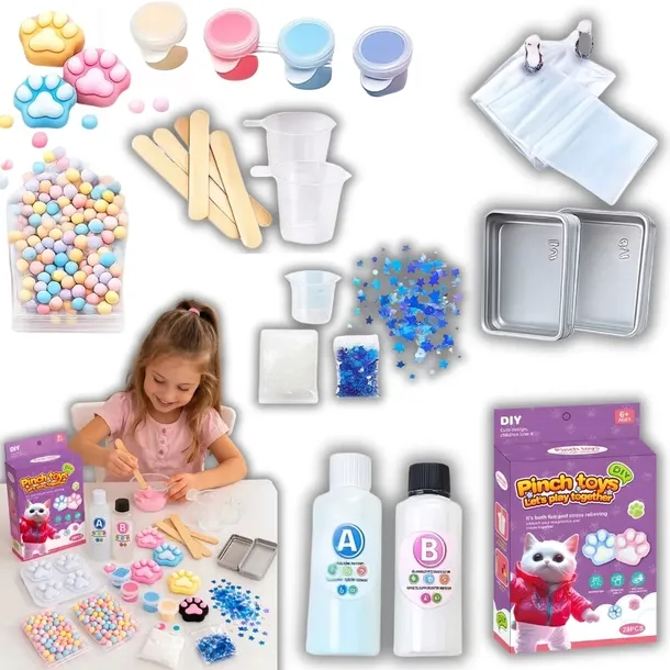 SUPER ZESTAW Do Robienia GNIOTKÓW KOCIA ŁAPKA Squishy ŻEL OZDOBY FORMY FARB