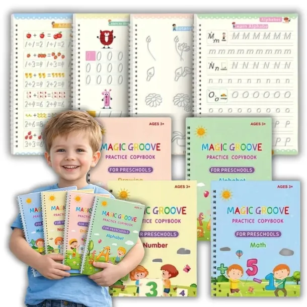 Magiczne książeczki do nauki pisania i liczenia kaligrafii 4 szt Dla Dzieci