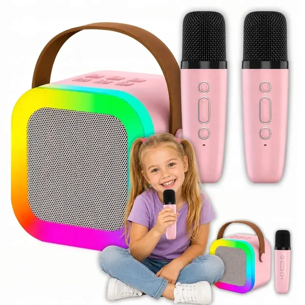 Przenośny Zestaw Muzyczny 2 Mikrofony Głośnik LED Audio For Fun Kids