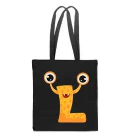 eko-torba-bawelna-czarna-dziecieca-z-litera-l-imie-dziecka-monster-tt-506