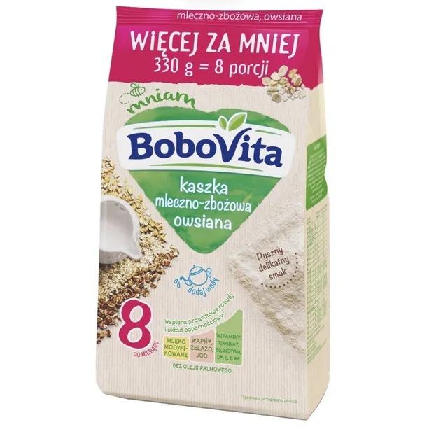 Bobovita Kaszka Mleczno Zbożowa Owsiana XL Po 8 Miesiącu Witaminy 330g
